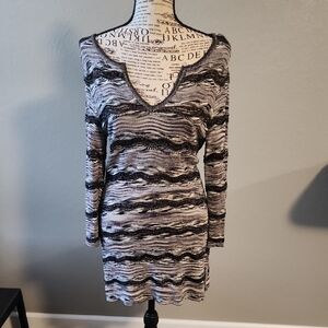 White House Black Market Black and Gray Patterned Dress